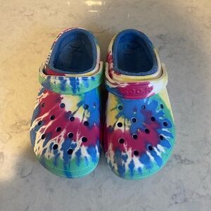 Vibrant Tie-Dye Crocs with fur
